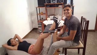 Alexander takes advantage of Sarah's delicate and ticklish feet