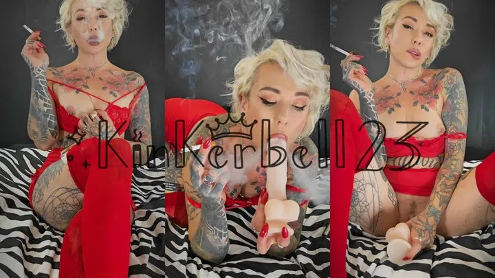 Sucking, playing and smoking THREE Marlboro Red 100s dressed in all Red - Kinkerbell23