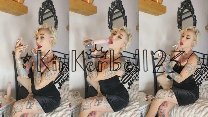 Chainsmoking three cigarettes whilst applying Red lipstick and sucking dildo - Kinkerbell23