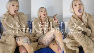 Enjoying big cigar naked whilst wrapped in fur with Kinkerbell23