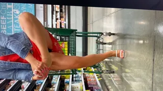 Shopping in a Red Dress