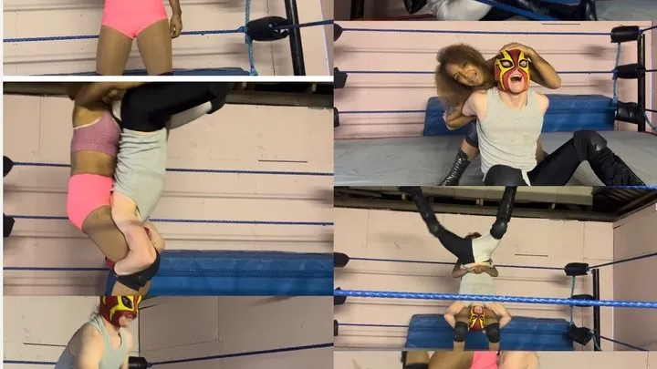 female dominates male jobber with piledrivers, submissions & bronco busters
