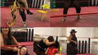 hardcore female wrestling tie up weapons