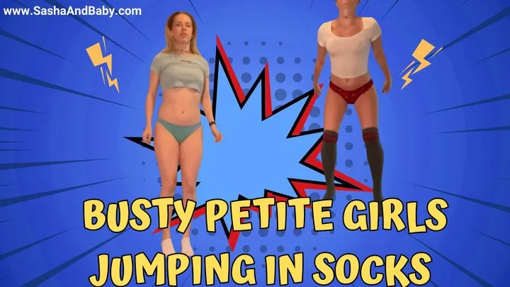 Busty Petite Girls Jumping In Socks