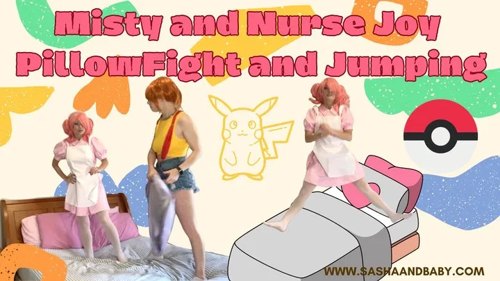 Misty and Nurse Joy Jump on the Bed and Pillow Fight COSPLAY