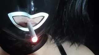 Smoking in Latex Hood with Pigtails