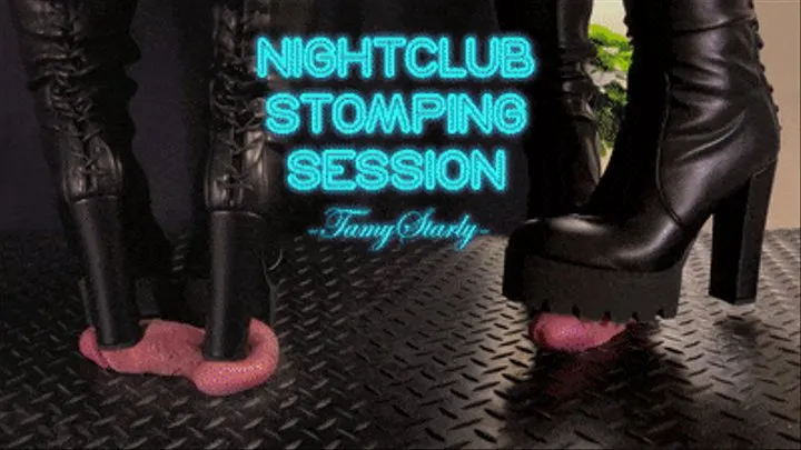 Nightclub Stomping Session in Leather Black High Heels (Edited Version) - TamyStarly - Bootjob, Shoejob, Ballbusting, CBT, Trampling, High Heels, Crush, Crushing