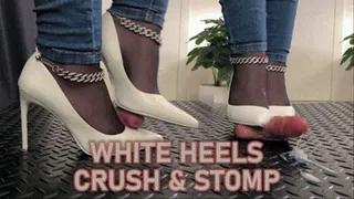 White Heels Crush and Stomp (Slave POV Version) - TamyStarly - Bootjob, Shoejob, Ballbusting, CBT, Trample, Trampling, High Heels, Crush, Stiletto
