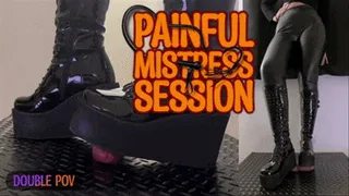 Painful Mistress Session in Heavy Chunky Platform Black CBT Boots (Double Version) - TamyStarly - Shoejob, Bootjob, Ballbusting, Trample, Trampling, Crush, Stomp