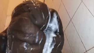 I'm taking a hot shower and lather my heaving wobbly booty with soap Feast your eyes and witness them get spread towards the end