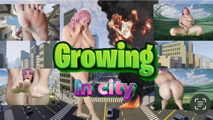 Unaware Giantess growing in city