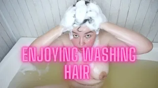 enjoying hair washing