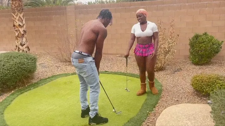 ebony couple sniffs each others farts on golf course