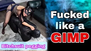 Pegging my Slave in His Leather Bitchsuit with a Huge Strap On! Ass to Mouth