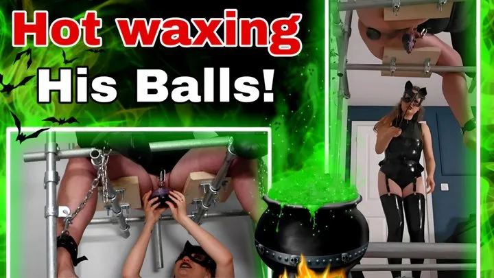 Hot Wax His Balls! Latex Femdom Witch CBT Ballbusting