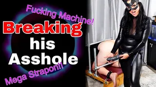 Breaking in my Slave Husband's Asshole - Fucking Machine & Pegging Huge Toys