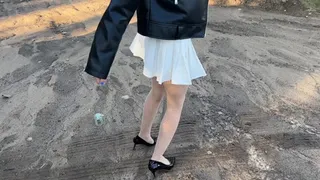 girl in high heels decides to rip her stockings and get her shoes completely dirty because she doesn't like them (reupload)