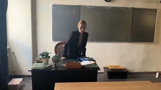 teacher in high heels getting ready for class, playing with shoes and tearing stockings before students come to class