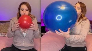 Blowing Big Red and Blue Balloons Non Pop