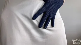 White Slip Black Satin Panties Navy Gloves Tease SFW