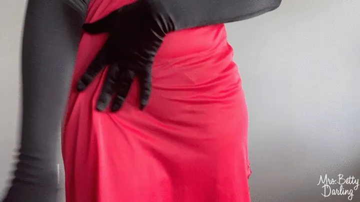 Red Slip Black Semi-Sheer Panties Black Gloves Tease SFW