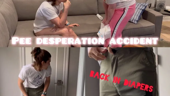 Back in diapers after wetting his jeans - Pee desperation1080p