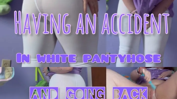 Pee accident in white pantyhose
