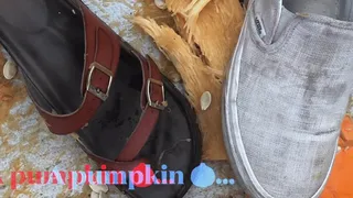 Crushing Pumpkin with Feet and Shoes