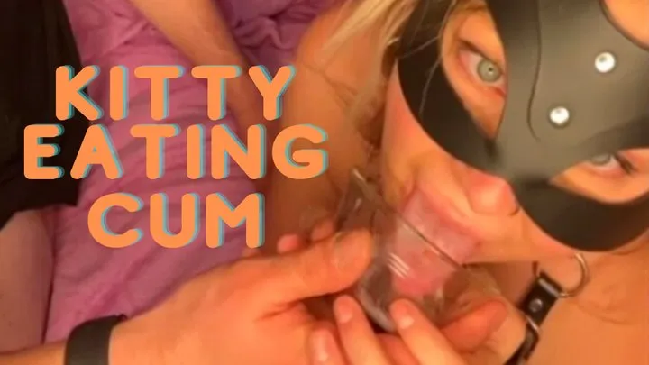 Kitty licks up cum out of her bowl