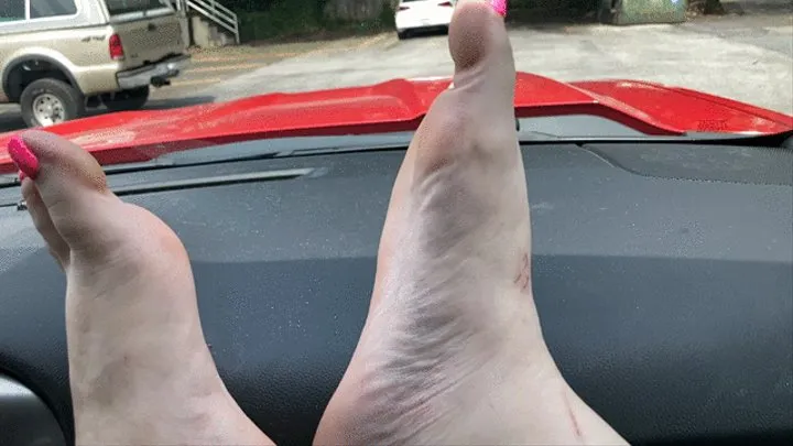 Truck passenger barefoot tease pt1 slow motion