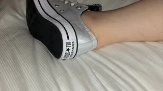 Fingering myself while wearing sexy silver converse chucks