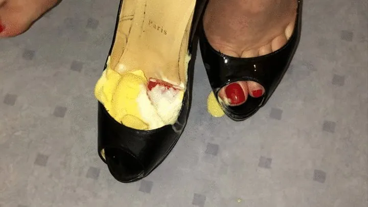 Wet & messy Louboutin Lady Peep Heels with Ice cream and Strawberries xx