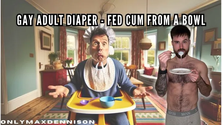 Gay adult diaper - feed Cum from a bowl