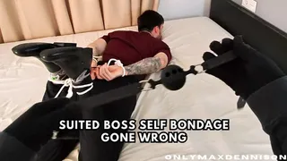 Suited boss self bondage gone wrong