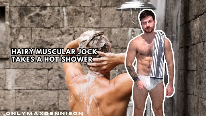 Hairy muscular jock takes a hot shower