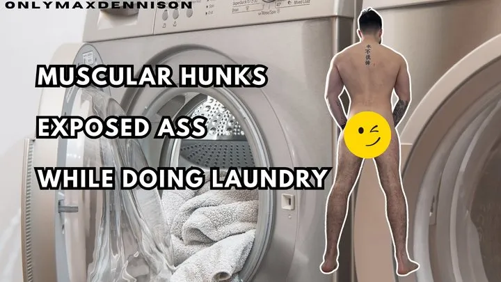 Muscular hunks exposed ass while doing laundry