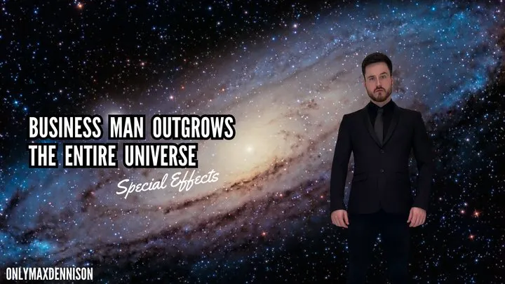 Giant growth - Business man outgrows the entire universe