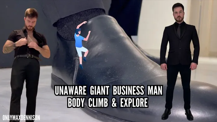 Unaware giant business man Body climb and explore