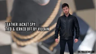 Leather jacket spy Tied & jerked off by villain