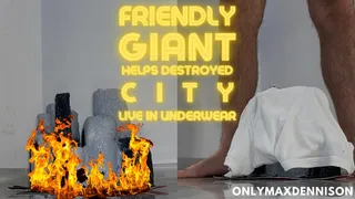 Friendly giant helps destroyed city live in underwear