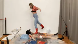 kicking, trampling, bodypainting, rain boots, cleaning - 1060 Nasty Nastya the art student episode 3 full+after the play