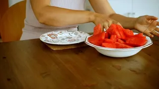 Half of watermelon and before and after comparison