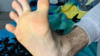 Boy 19 years old shows hairy feet