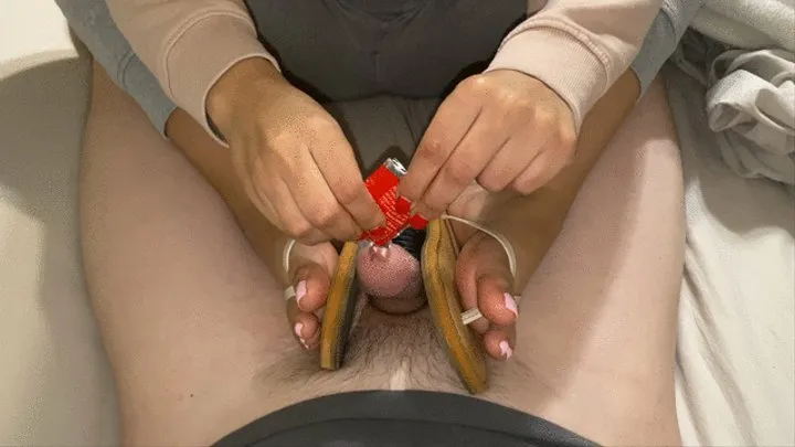 Giving Him a Teasing Footjob with Flip Flops On