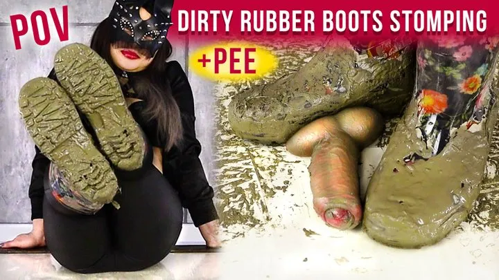 Dirty Rubber Rain Boots Shoejob Stomping with Pee and Ballbusting