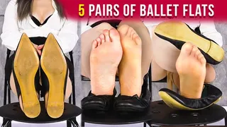 5 Pairs of Well-worn Ballet Flats Shoes Fetish - Shoeplay Dangling