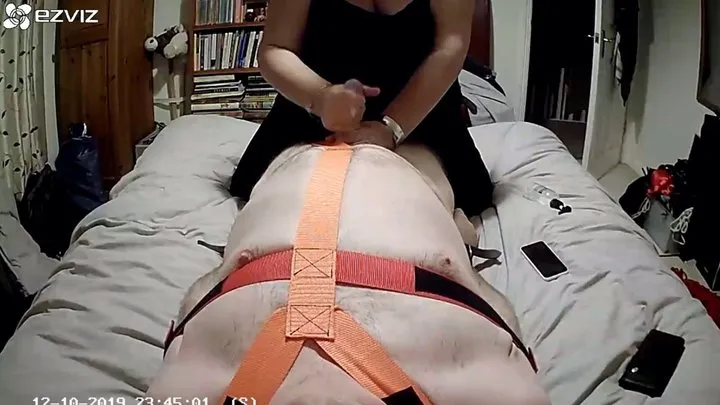 Miss M penis pump and post orgasm torment on her strapped down victim