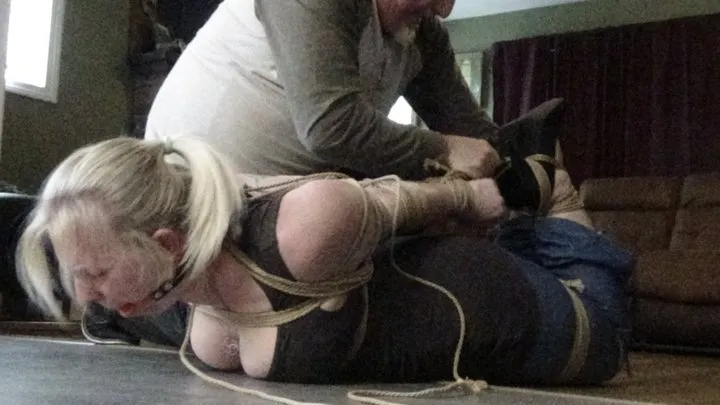 Blondie MILF Rope Slut Vivica Lase Bondage Hogtied in the Kitchen