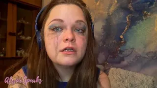 Closeup crying and ruined makeup - Brunette Alison Sparks has an emotional cry on camera while makeup runs down her face - Crying and dacryphilia fetish