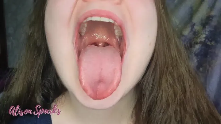 Alison's mouth exploration and spit play - Alison Sparks spreads and shows off her tongue, gums, teeth and the depths of her pretty mouth to you - Mouth fetish